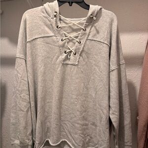 Aerie Gray Lace-Up Hoodie